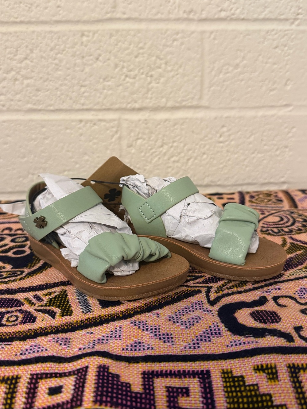 Lucky Brand Sage Green Ruched Toe Slide Sandals